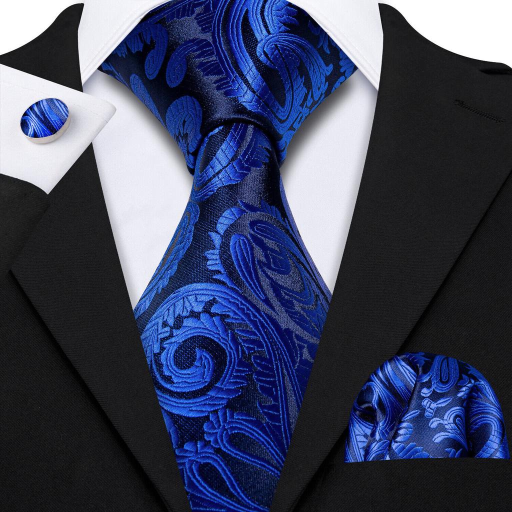 Barry.Wang Ties for Men Necktie Hankerchief Cufflinks Set Burgundy Striped Jacquard Wedding