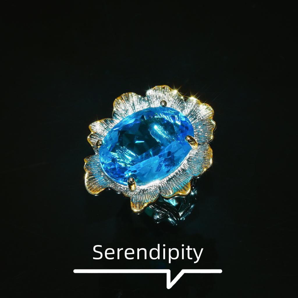 Italian Craft Retro Lace Blue Diamond Necklace Set, Simulated Aquamarine Ring, Stud Earrings, Bracelet, Pendant For Women