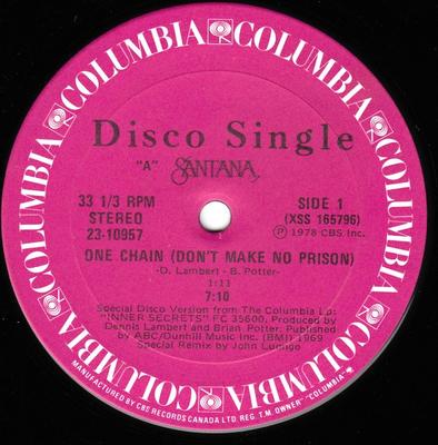 Disque 12 pouces SANTANA - One Chain (Ne faites pas de prison) 2310957 Columbia 1978 Canada Soul/Funk Occasion