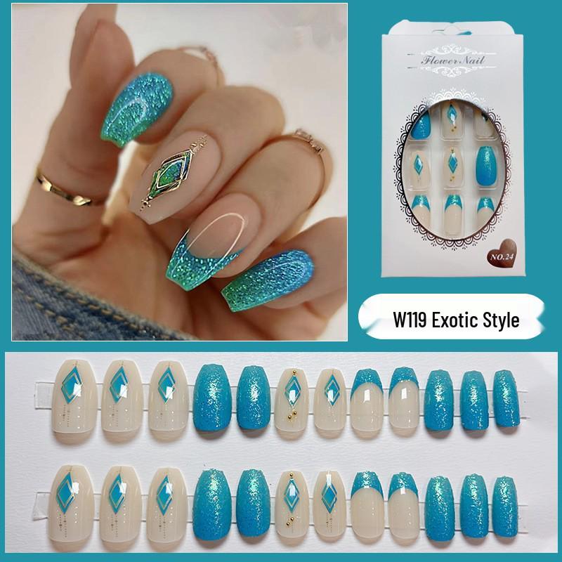 

Трапециевидные балетные накладные ногти цвета озера