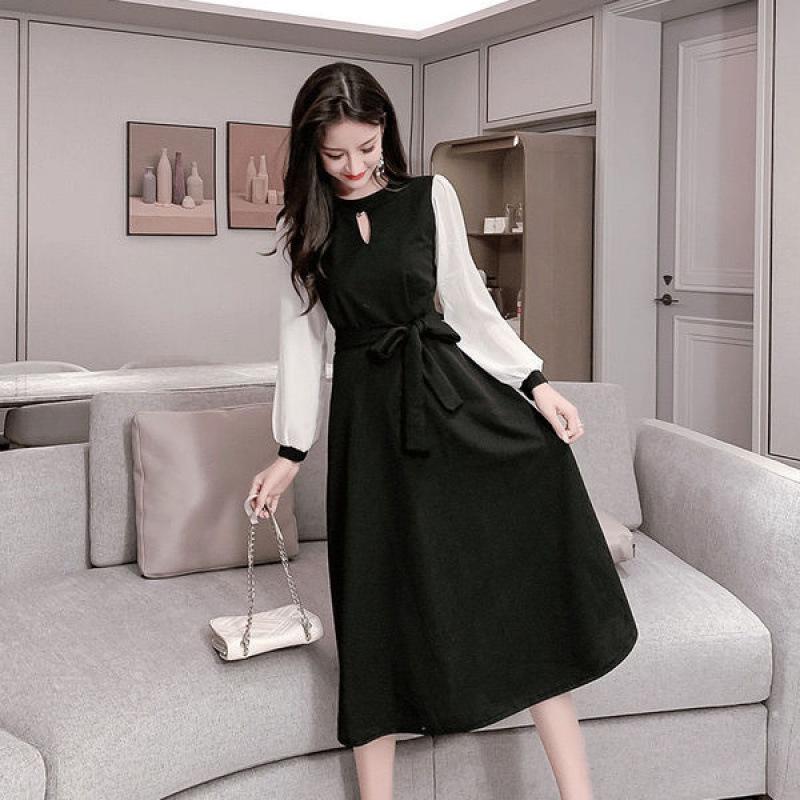 Light Mature Long-sleeved Dress Spring and Autumn New Thin Waist Korean Version Temperament Dress