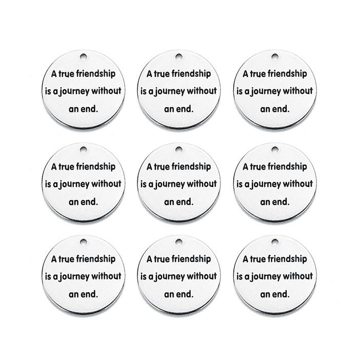 Louleur 10 Styles Stainless Steel Rhodium Pendants Stamping Tag Round Letter Charm Pendant for DIY Necklace Bangle Makings