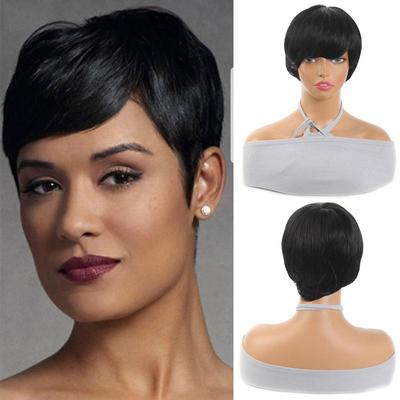 Black Short Straight Wig for Girls Synthetic Short Straight Wig for Daily Wear Natural and Comfortable