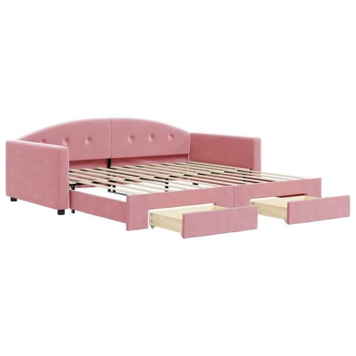 VidaXL Daybed with Trundle and Drawers Pink 100x200 Cm Velvet 3197359