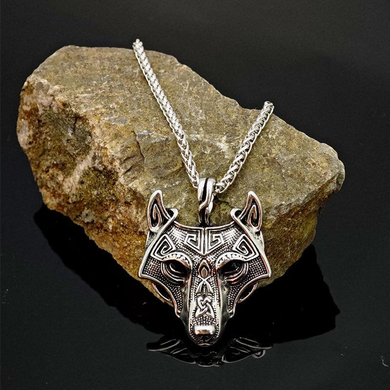 Viking Celtic Wolf Head Rune Necklace for Men - Norse Mythology Amulet Jewelry