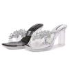 New women's rhinestone flower sandals foot cover transparent waterproof table banquet party sandals large size high heels