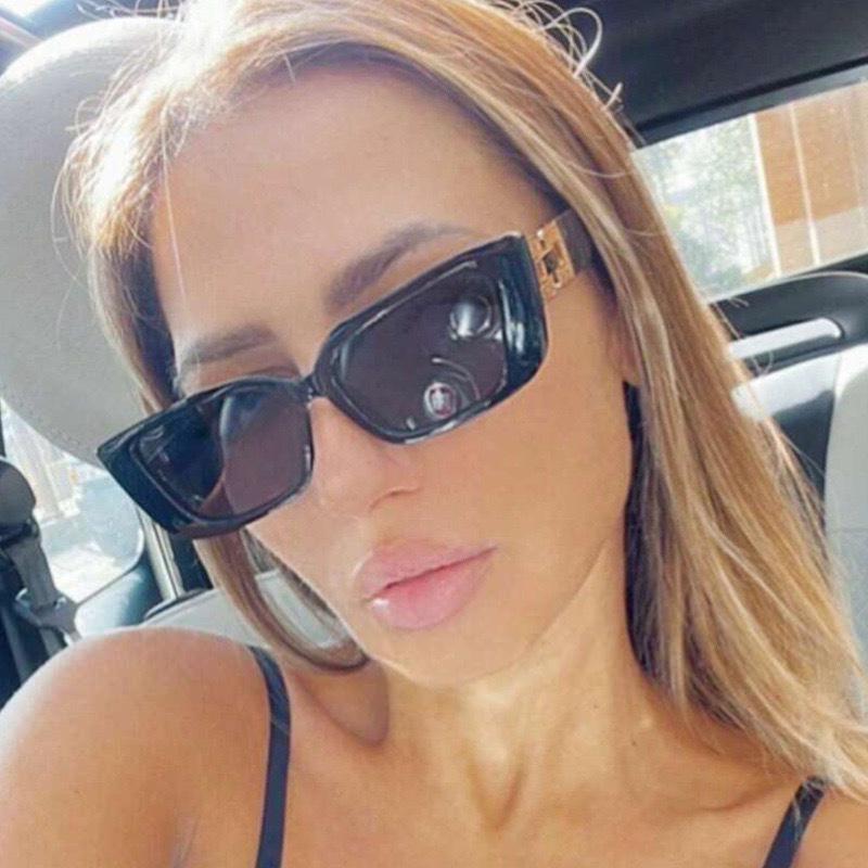Women's Fashion Rectangular Sunglasses with Hollow Chain Legs
