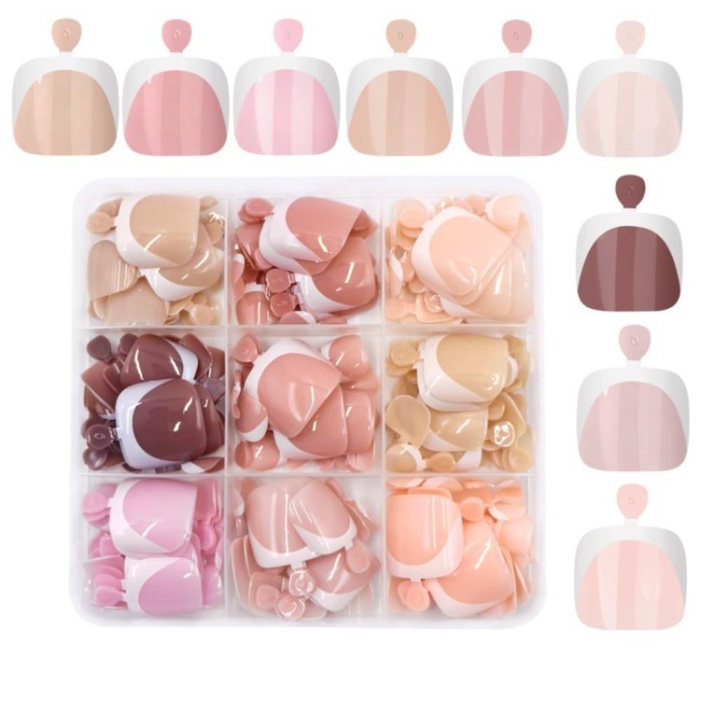 216pcs Glossy Finish Fake Feet Toenails Short Square Shape False Toenails Kit Party Wear