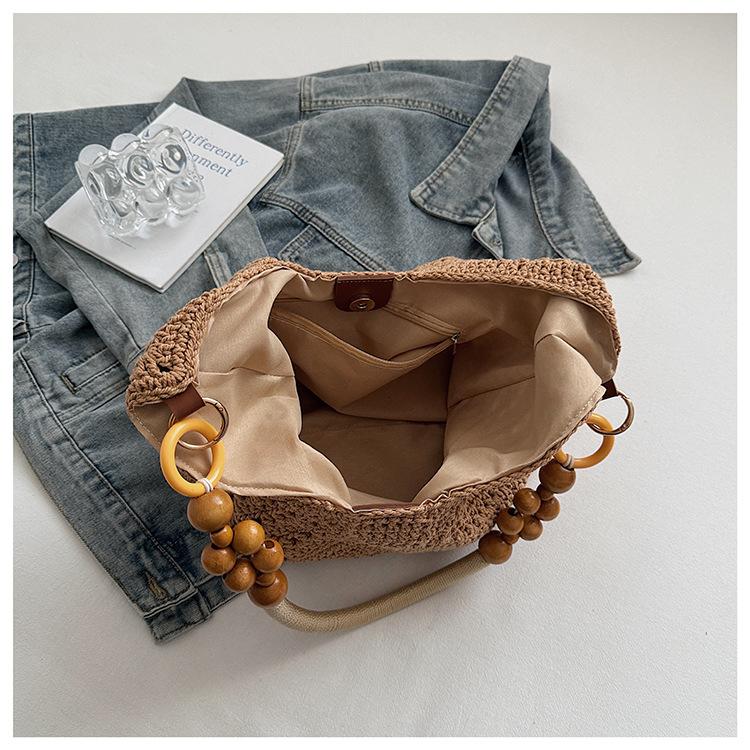 Stricktasche mit großer Kapazität Damen Sommer Neue Holzperlen Gewebte Umhängetasche Wolle Häkel-Einkaufstasche