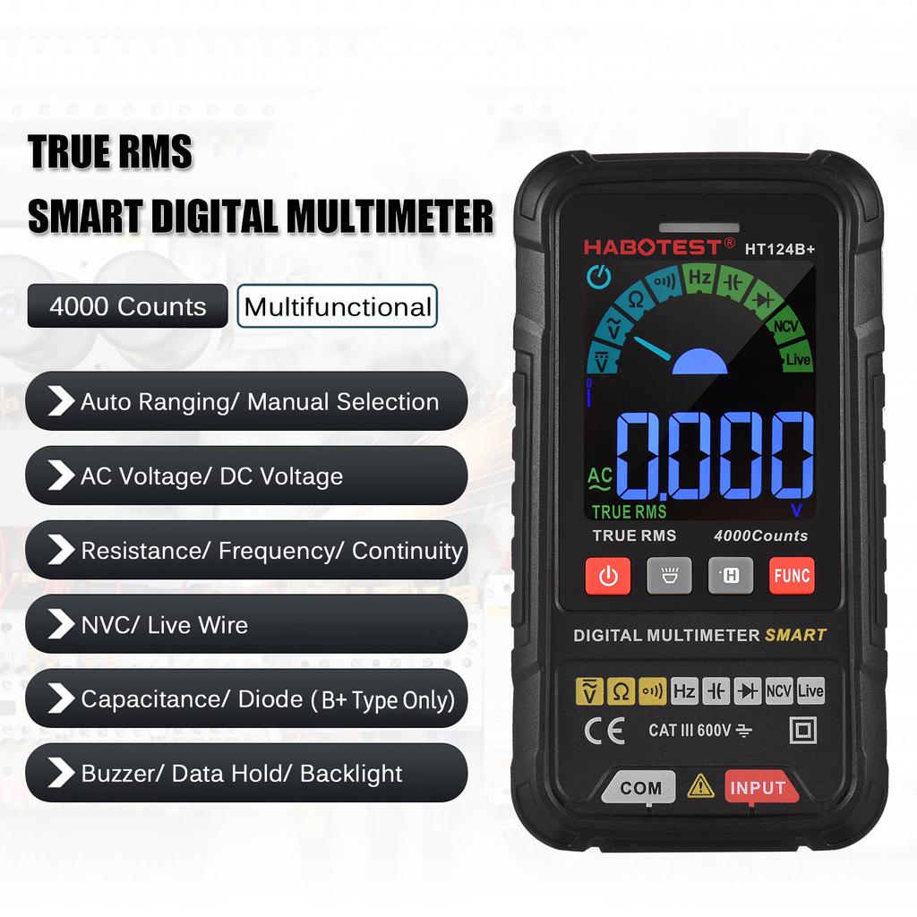 HABOTEST HT124B+ Multimeter 4000 zählt True RMS Smart Digital Multimeter 600 V AC/DC Spannung