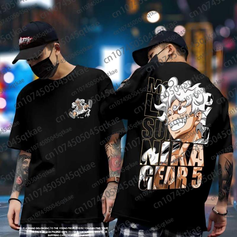 ONE PIECE Joint Short-sleeved T-shirt Luffy Gear5 Print Cotton Tee Men's Women Oversize Fashion Bandai Cosplay Tshirt Kid/Adult