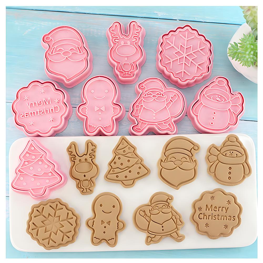 Keksausstecher Weihnachten Teig Stempel Kunststoff 3D Cartoon Pressbare Keksform Süßwaren Backen Gebäck Backformen