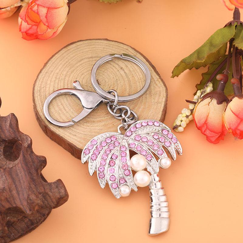 Sparkling Palm Tree Bag Charm Rhinestone Coconut Tree Keychain with Pearl for Purses Backpacks розового золота