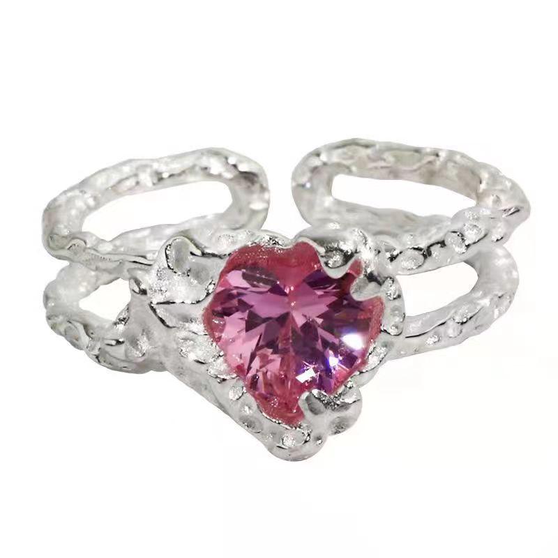 Bague Ouverte Double Couche Tendance Zircon Rose Amour