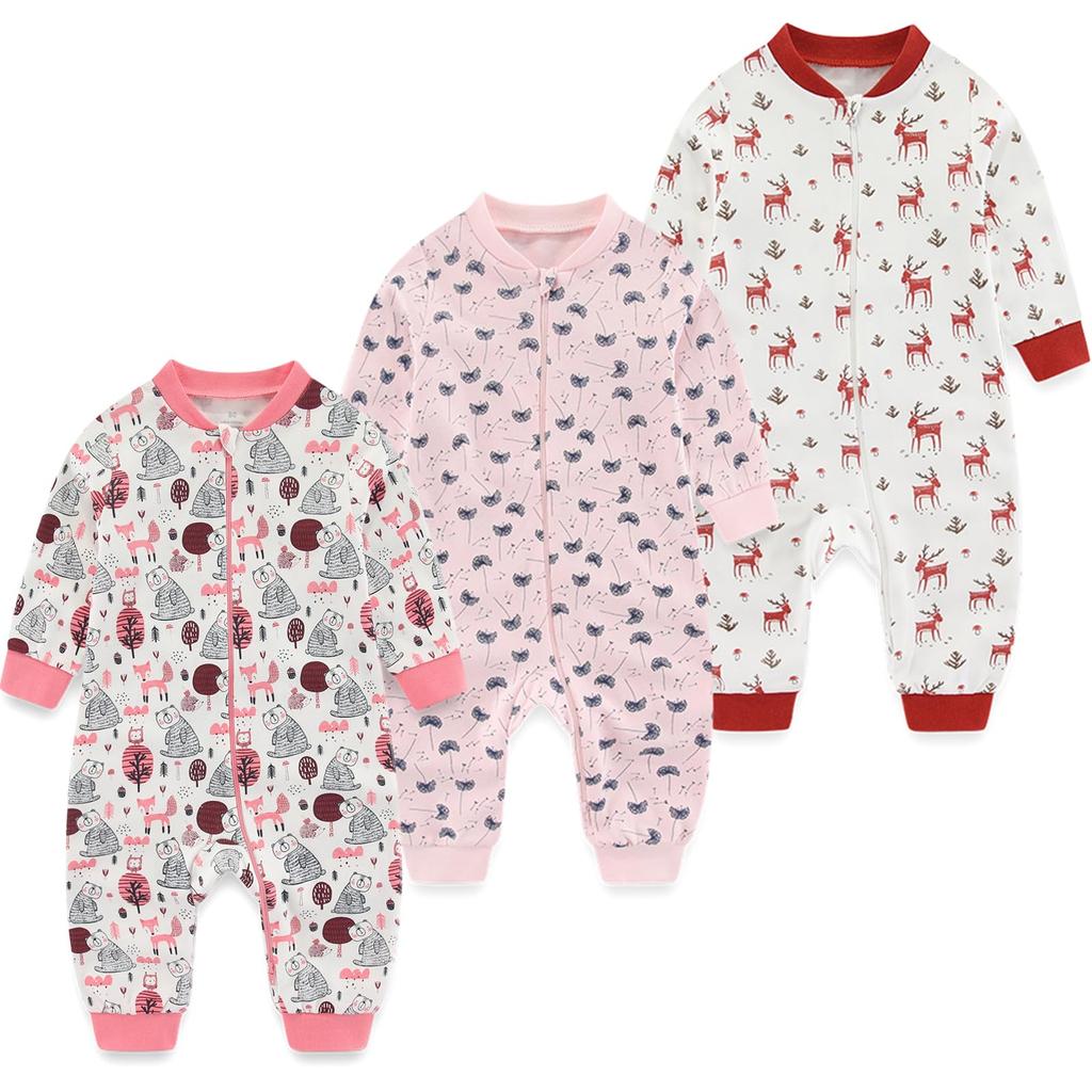 MAMIMAKA Newborn Long Sleeve Open Baby Months Pajamas, Zippered, Autumn/Winter, Front, Gift, 0-3