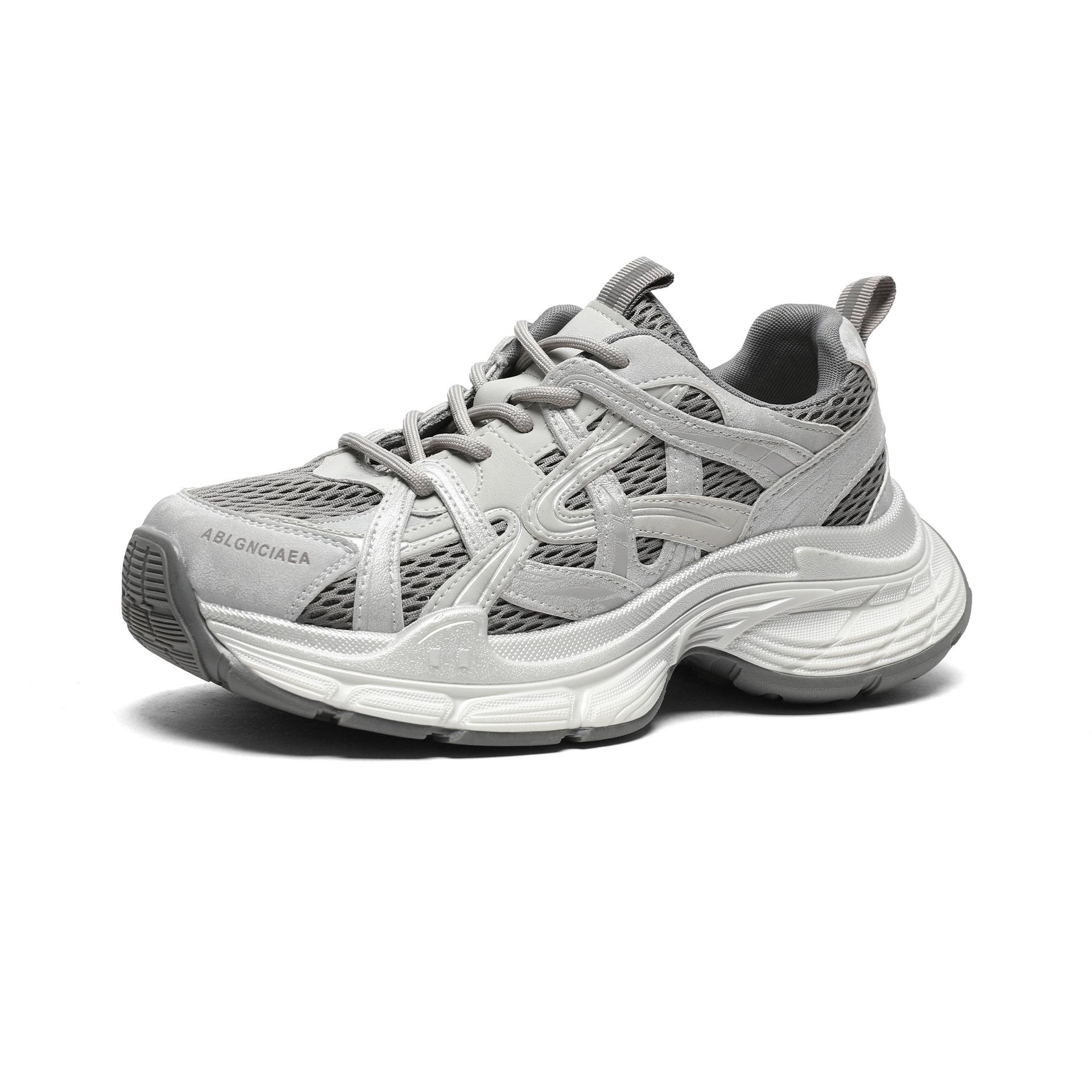 

Женские серебристо-голубые кроссовки-папы из натуральной кожи с сеткой - Коллекция осень/зима 2025 с толстой подошвой 40