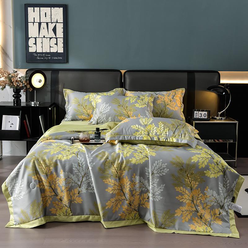 Washed tencel printed summer quilt four-piece cool silk single-piece summer cool quilt air conditioner for summer use