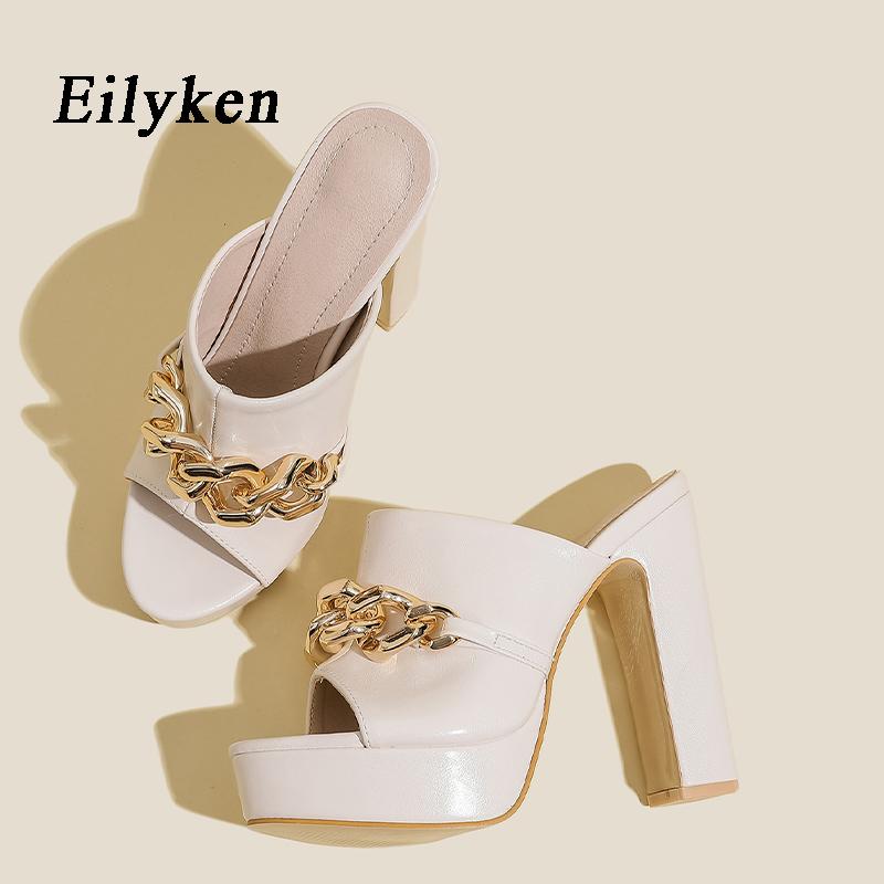 

Eilyken, летние женские шлёпанцы на танкетке, размеры 35–42, дизайнерские женские шлепанцы на толстой подошве с металлическими украшениями, на высоком каблуке