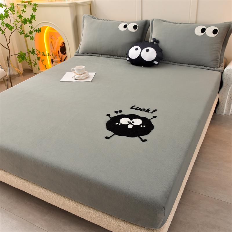 

Роскошный бархатный покрывало с вышивкой, пригодное для машинной стирки, мягкий, утолщенный, фланелевый чехол для матраса, однотонная простыня на резинке 90x200x30cm 1PC