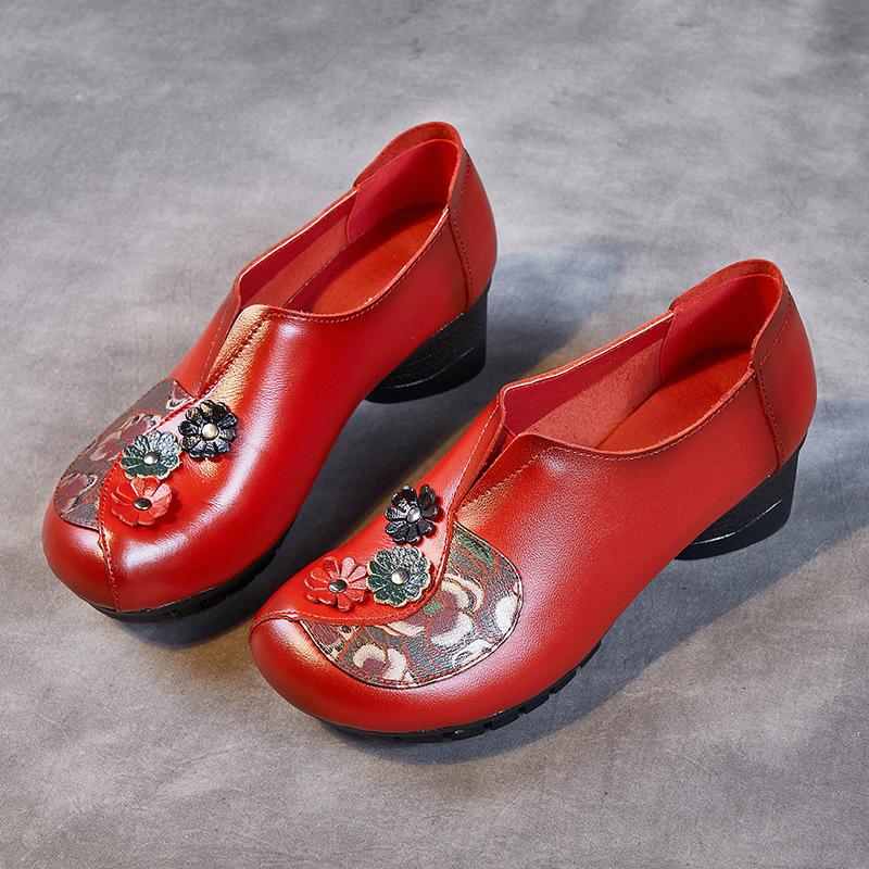 

Женские туфли-лодочки новая весна и осень первый слой коровьей кожи толстый каблук мелкий вырез мягкая подошва туфли для мамы женская обувь 34 красный