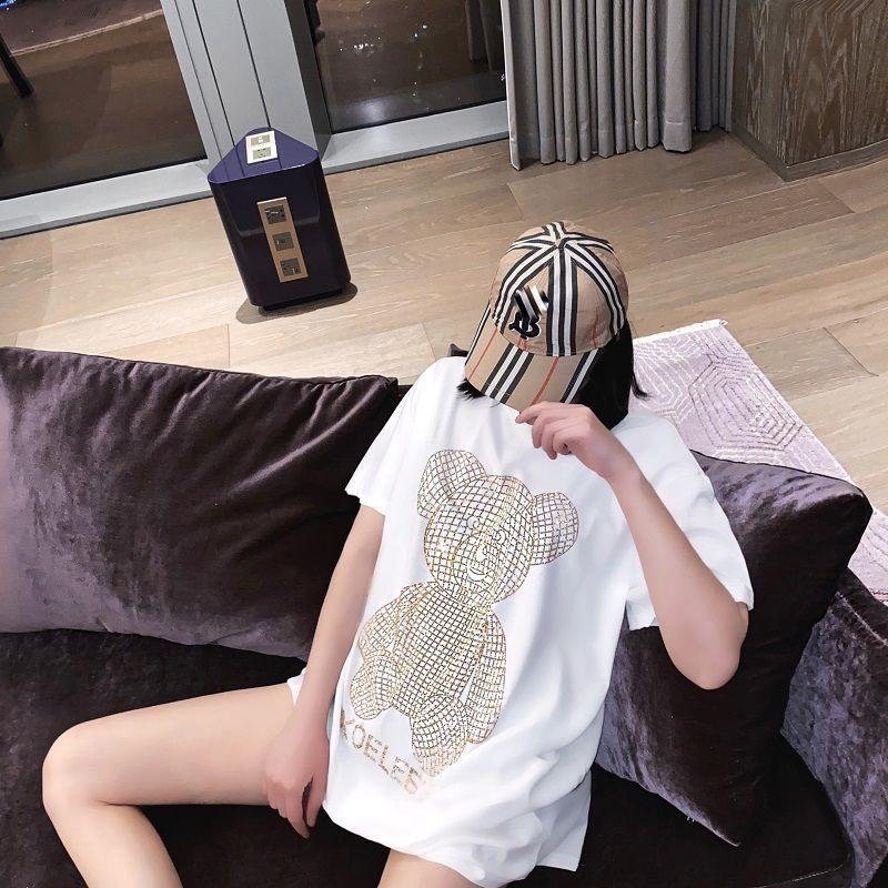 Frauen Shiny Gold Diamond Bear Gedruckt Kurzarm Hip Hop Lose Casual T-shirt
