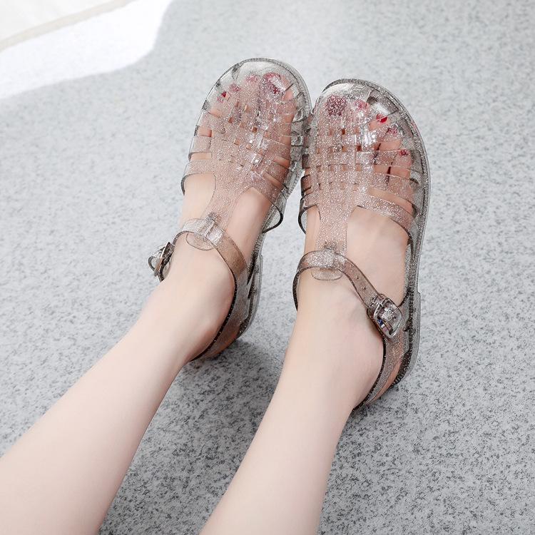 Korean Style Sparkling Crystal Jelly Closed-Toe Non-Slip Beach Sandals for Women Size 39 1598₽