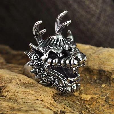 Ejderha Desenli Heybetli Ejderha Yüzüğü, Retro Yaratıcı, Eşsiz ve Moda Heybetli Yüzük