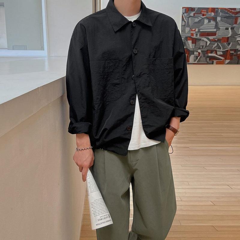 

Повседневная рубашка с длинными рукавами, куртка для мужчин, осенняя новая куртка в корейском стиле со свободными лацканами 2XL