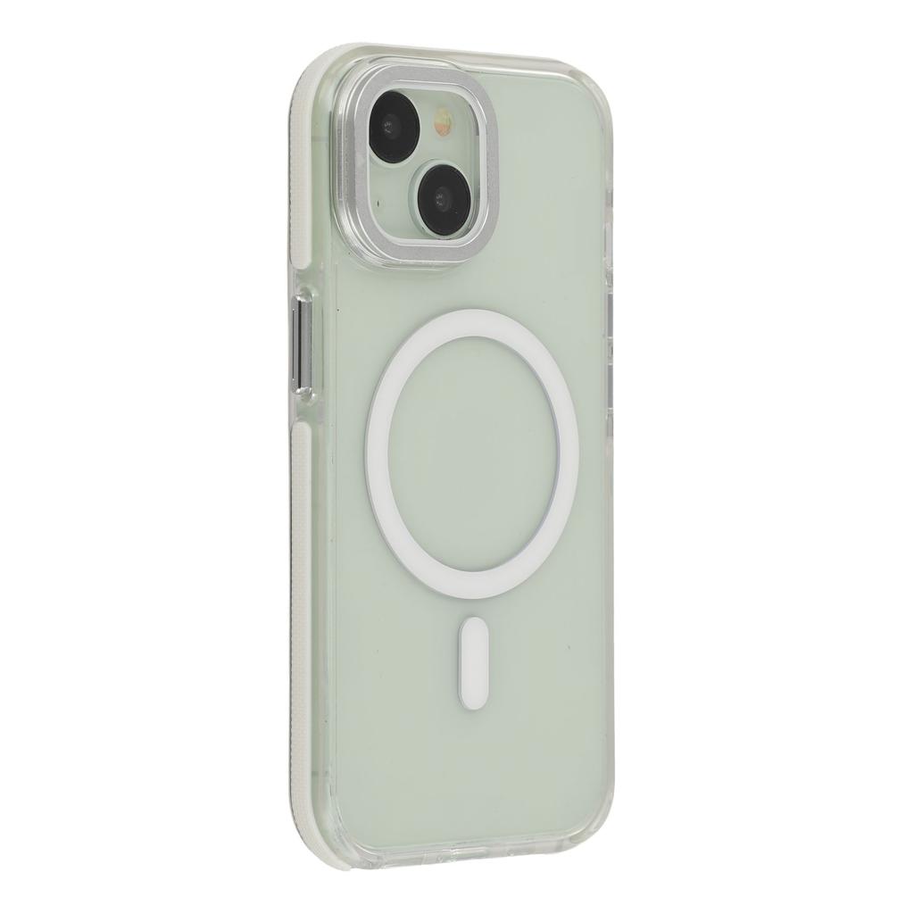 For iPhone 15 Plus Magnetic Case TPU Acrylic Clear Phone Back Cover with Lens Protector Kickstand