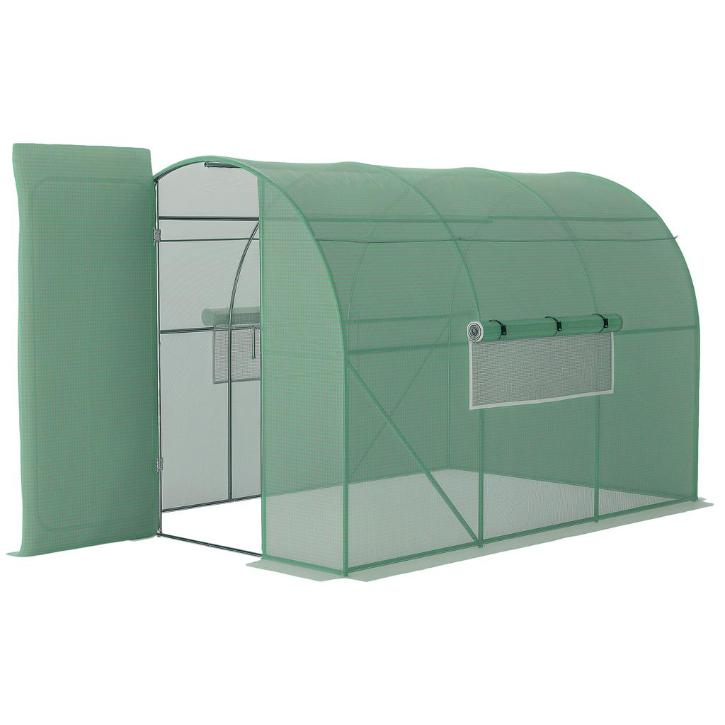Large Polytunnel Walk In Greenhouse, Plant Gardening Tunnel Green House with Metal Hinged Door, Galvanised Steel Frame & Mesh Windows, Green (3 x 2 m)