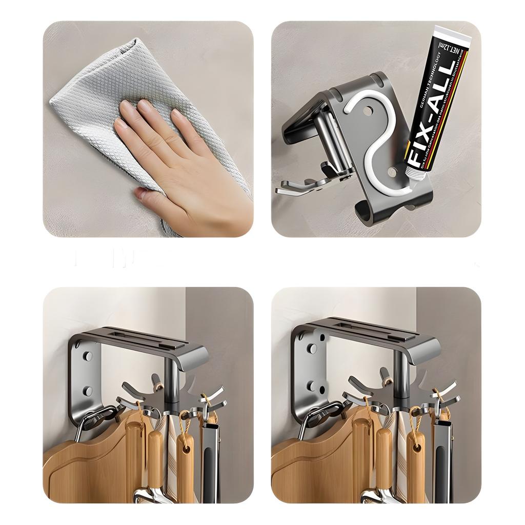 Kitchen Rotating Hook No Punching Wall Mounted Corner Multifunctional Storage Shelf Spoon Shovel Hanger