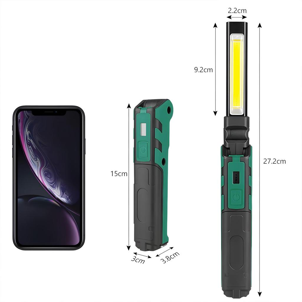 Set of 2 Work Lights, COB Lights, Handheld USB Rechargeable, Magnetic, Foldable, Compact, for Night Work and Construction (2 pieces)