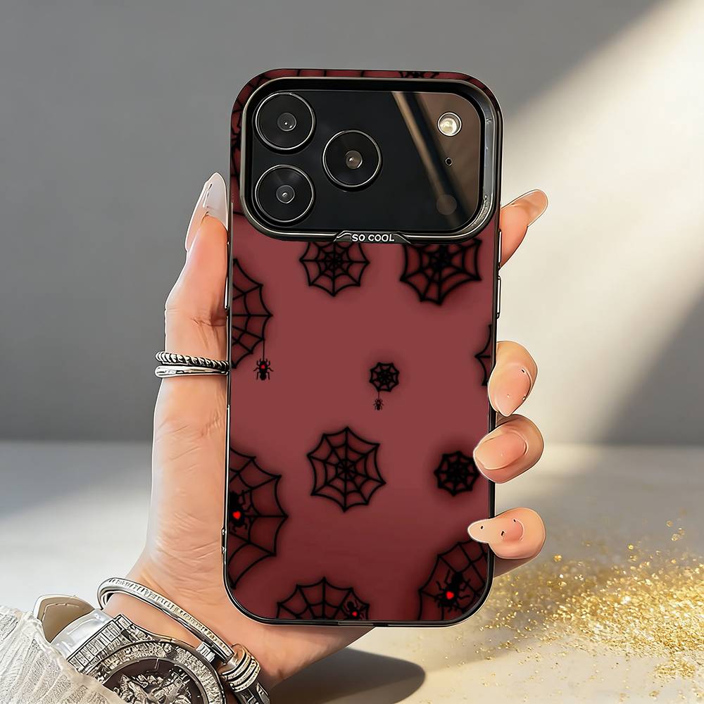 Cool S-Spider Web H-Heart Phone Case For iPhone17,16,15,14,13,12,11,Pro,MAX Gray Matte Silicone Black Cover