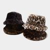 Autumn and Winter Bucket Hat Women's Tide American Leopard Print Pattern Thickened Thermal Basin Hat Street Fashion Imitation Mink Hat