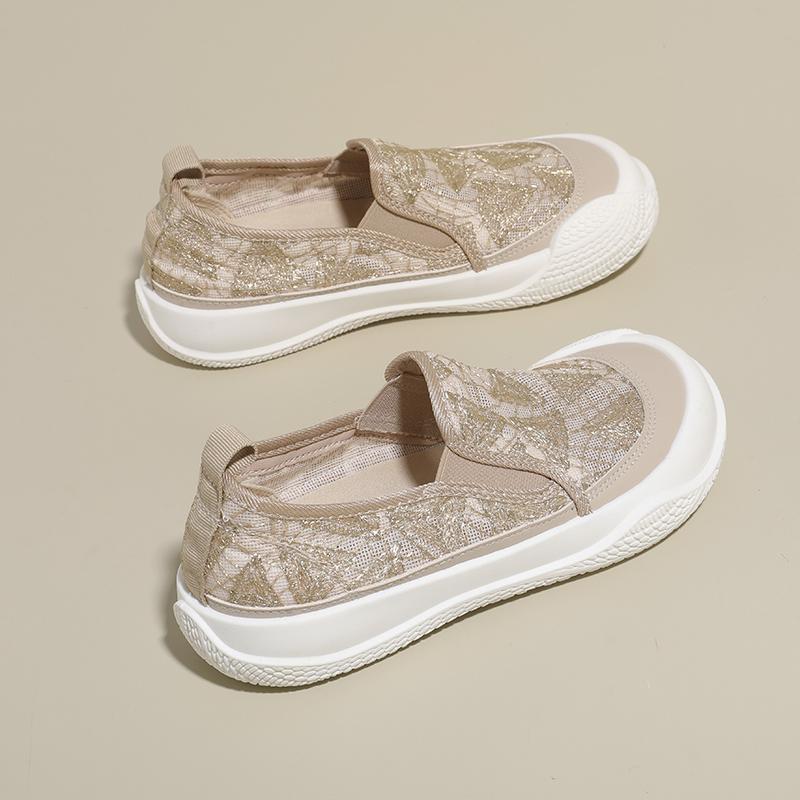 Women's Thick Bottom Fisherman Shoes Spring Summer New Style Breathable Lace Net Surface Slip-On Casual Trendy Sneakers
