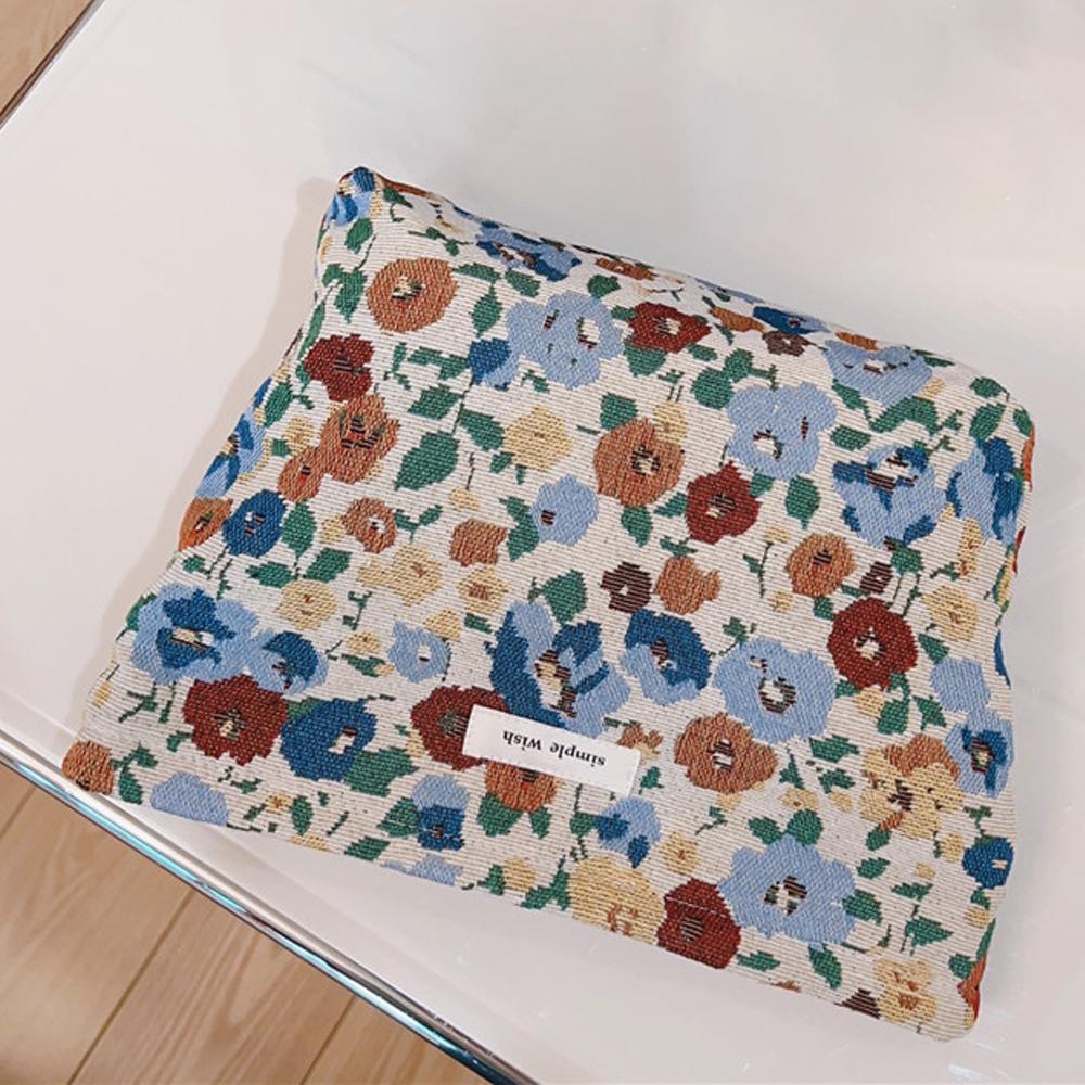 Retro Flower Pattern Canvas Cosmetic Bag Makeup Bag Travel Toiletry Accessories Organizer Pouch