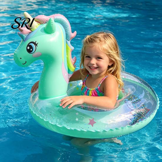 Cartoon Horse Swimming Ring Swim with Seat Handle Kids Inflatable Thickened Float PVC Summer Pool Tube Toy Leak-proof