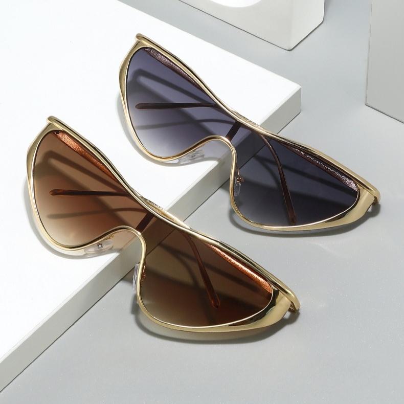 Y2K Punk Cat Eye Sunglasses Women New Luxury Brand Steampunk One-Piece Sun Glasses Vintage Eyewear UV400 Shades