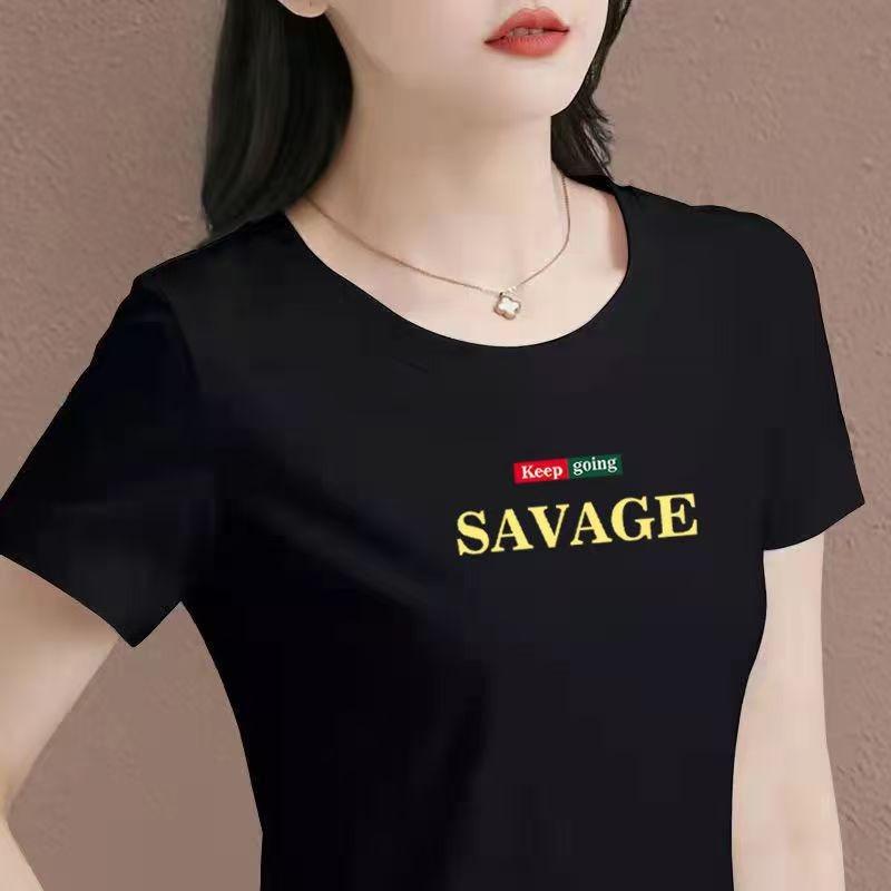 

High-end Temperament Pure Cotton Short-sleeved New Trendy Summer Korean Style Slim-fitting Tops and T-shirts M чёрный