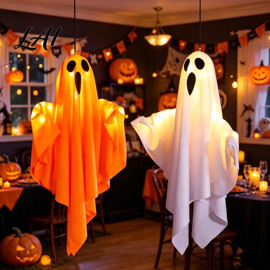 Durable Ghost Hanging Prop Halloween Glowing Decor Fabric Light Up Ornament for Window Reusable Pendant Door Spooky Yard Patio Decoration