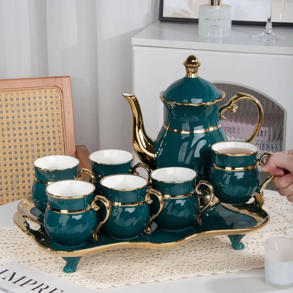 Keramická souprava na čajové náčiní Labuť 8dílná sada šálků a konvičky