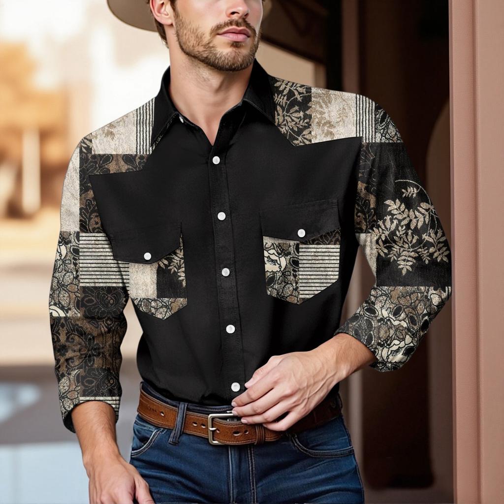 Men'S Fashionable Lapel And Shoulder Length Long Sleeved Casual Top