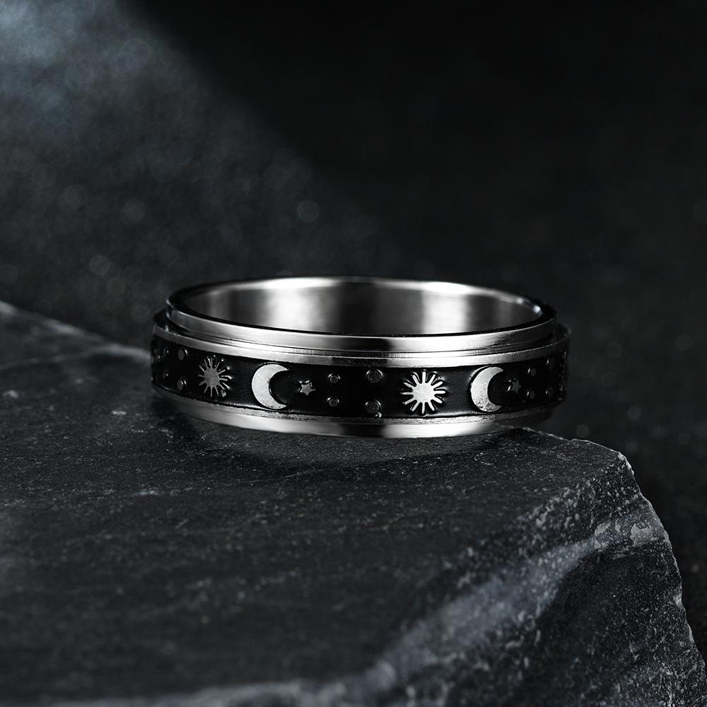 Sun, Moon and Stars Rotatable Titanium Steel Men's Jewelry Ring