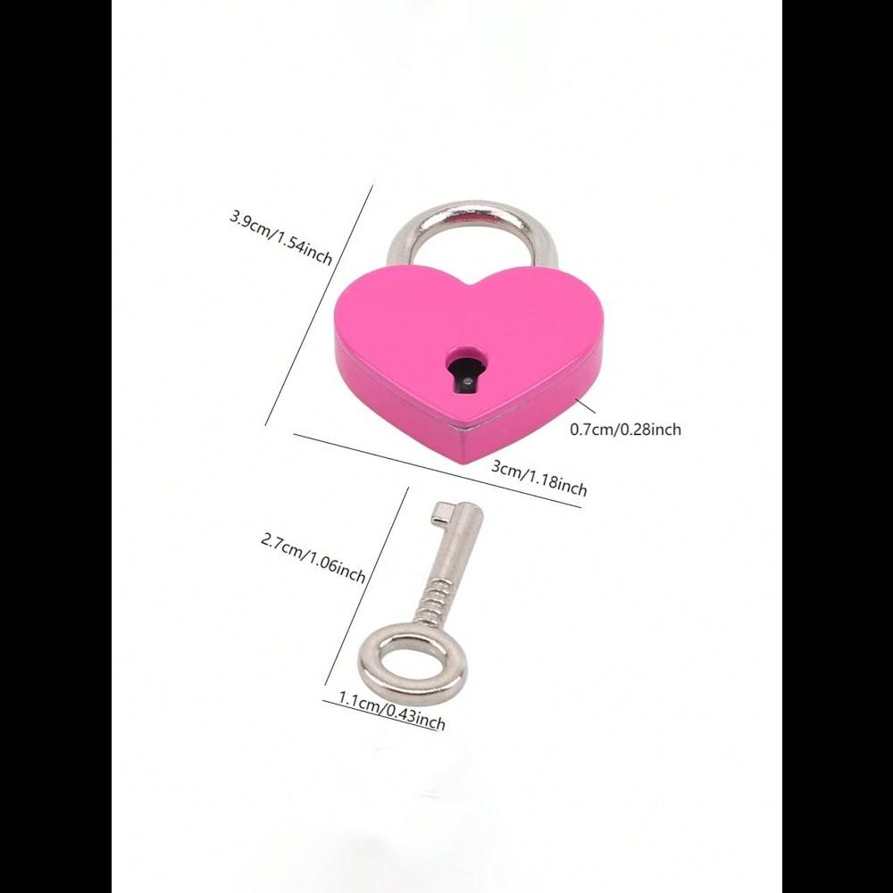Buntes Metall-Vorhängeschloss in Herzform mit Schlüssel Taschenzubehör Liebes-Vorhängeschloss Skelettschlüssel Herzförmiges Vorhängeschloss, Liebliches kleines herzförmiges Metallschloss