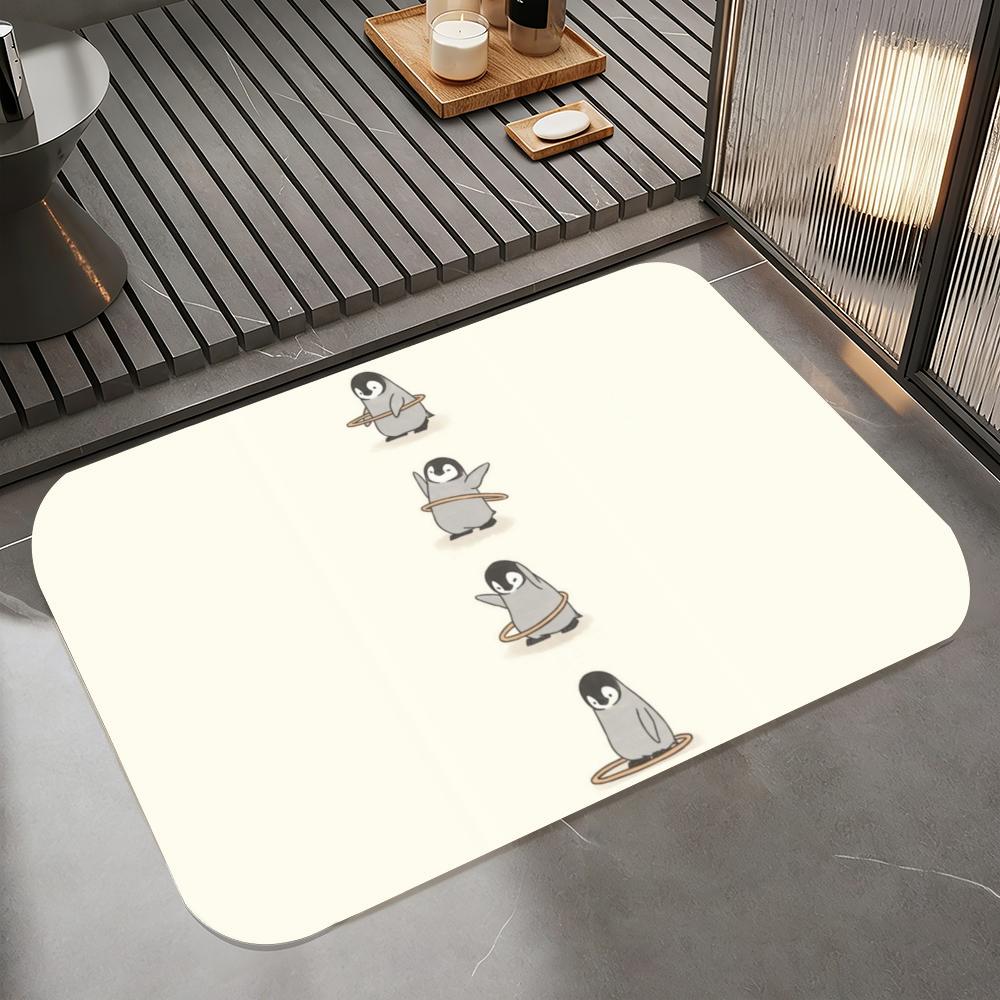Anime P-penguin Floor Mat Diatomite Bath Mat, Quick Dry Absorbent Non-Slip Door Mat