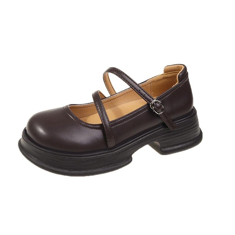 Spring New Retro Mary Jane Shoes Women's Small Leather Shoes College Style Thick-soled Square Heel Shallow Single Shoes Women