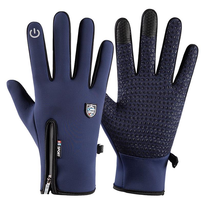 Autumn and Winter Outdoor Windproof Waterproof Non Slip Zipper Plus Velvet Gloves for Men and Women Touch Screen Riding Sports Mountaineering Slip.
