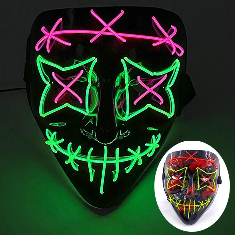 Wireless Scary Glowing Mask LED Luminous Purge Mask Halloween Carnival Light Up Cosplay Party Mask Festival Costume Supplies