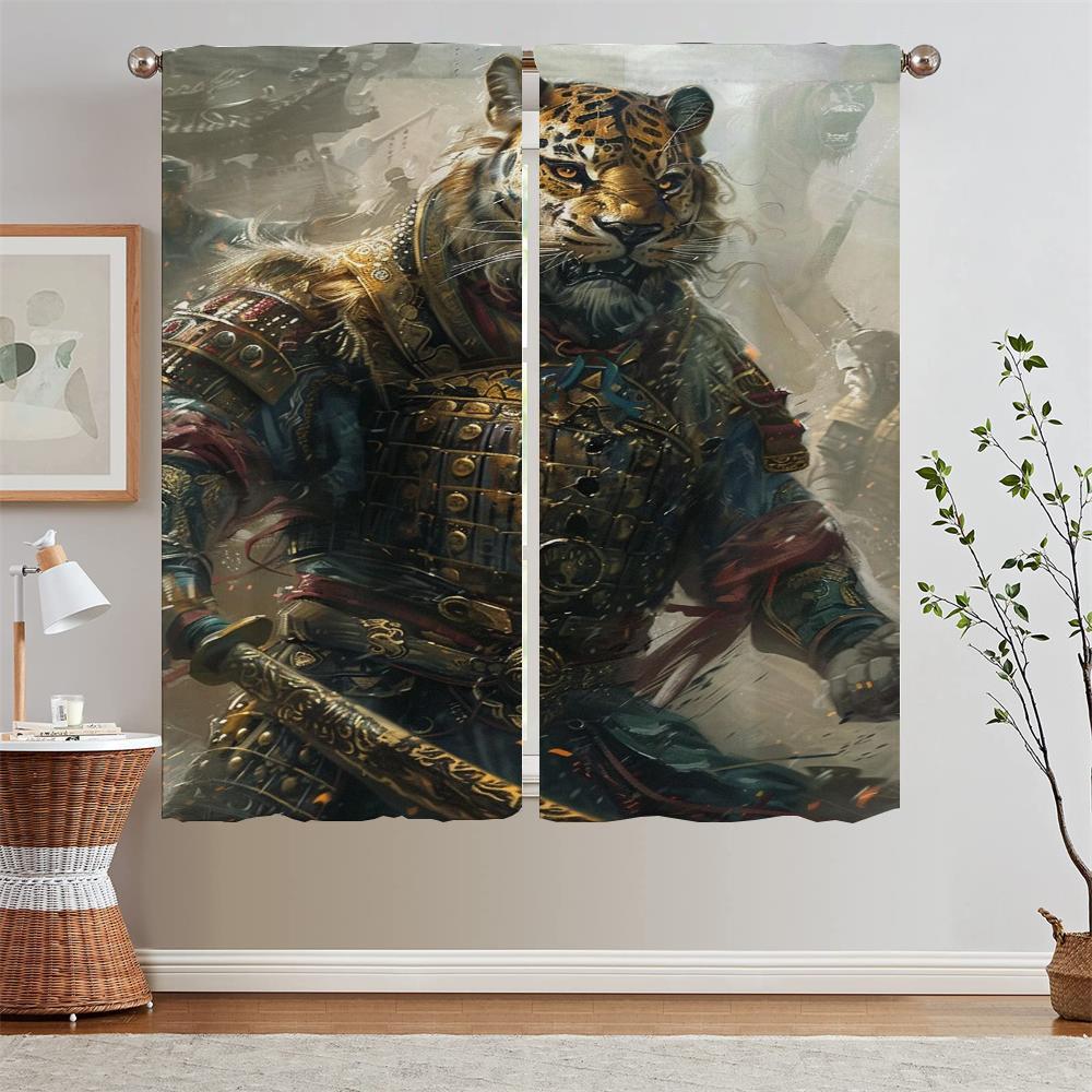 

Голова тигра Чжан Фэй Тюль для украшения гостиной Кухонные шторы Плотная ткань Подхваты для штор Плотные шторы Жалюзи W50xH70cmx2pcs-CL