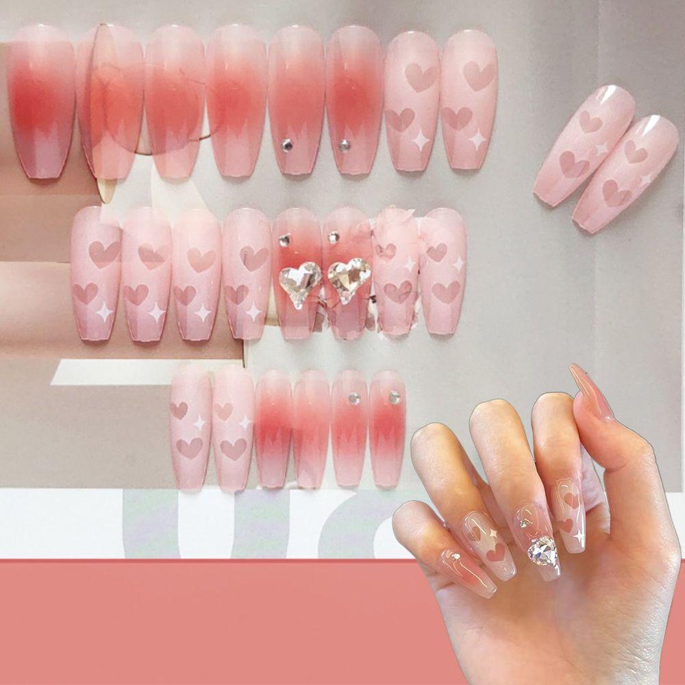 

Detachable Full Cover Pink Big Crooked Heart False Nails Long Fake Nails French Spray-painted Love